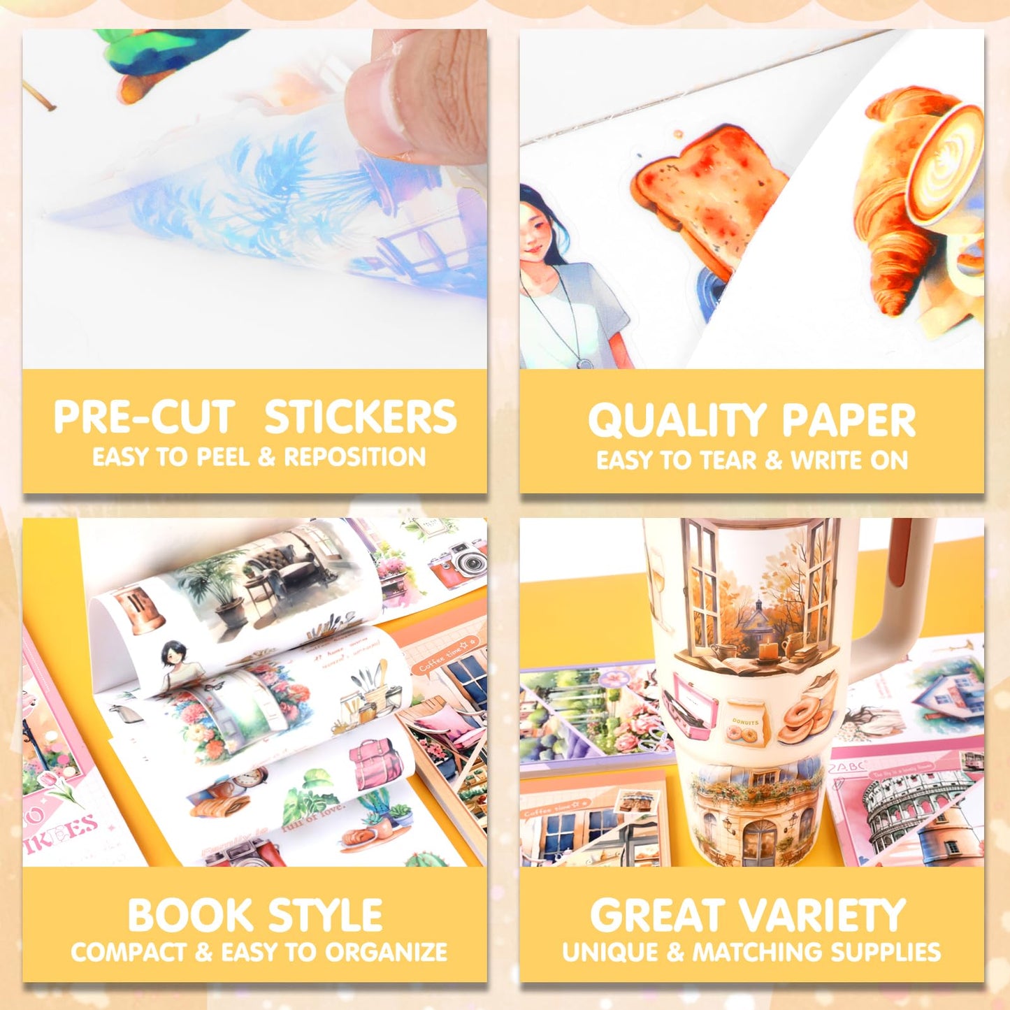 20 Sheets Scrapbook Stickers Aesthetic Bullet Journal Stickers for Journaling Sunshine Sticker Book Cute Washi Sticker for Scrapbooking Decorative Book for Adult Planner Art Crafts Supplies