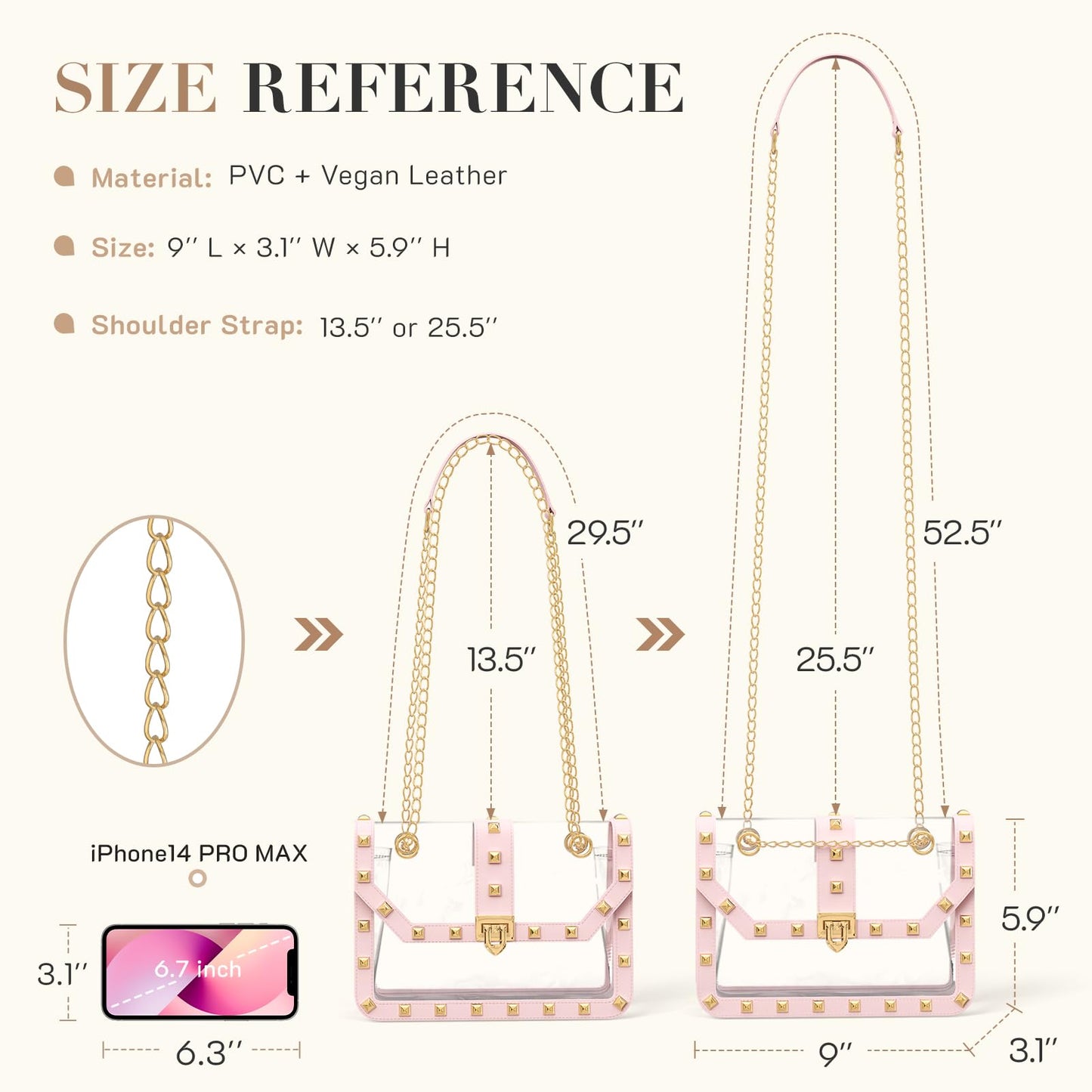 Missnine Clear Bag Stadium Approved Women Clear Crossbody Purse for Stadium Events Trendy Transparent Shoulder Bag for Concerts