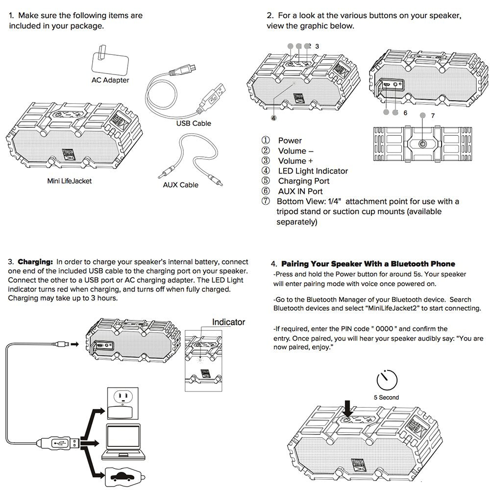 Altec Lansing Jacket H2O 2 - Waterproof Bluetooth Speaker with 3.5mm Aux Port, IP67 Certified & Floats in Water, Compact & Portable Speaker for Travel & Outdoor Use, 8 Hour Playtime