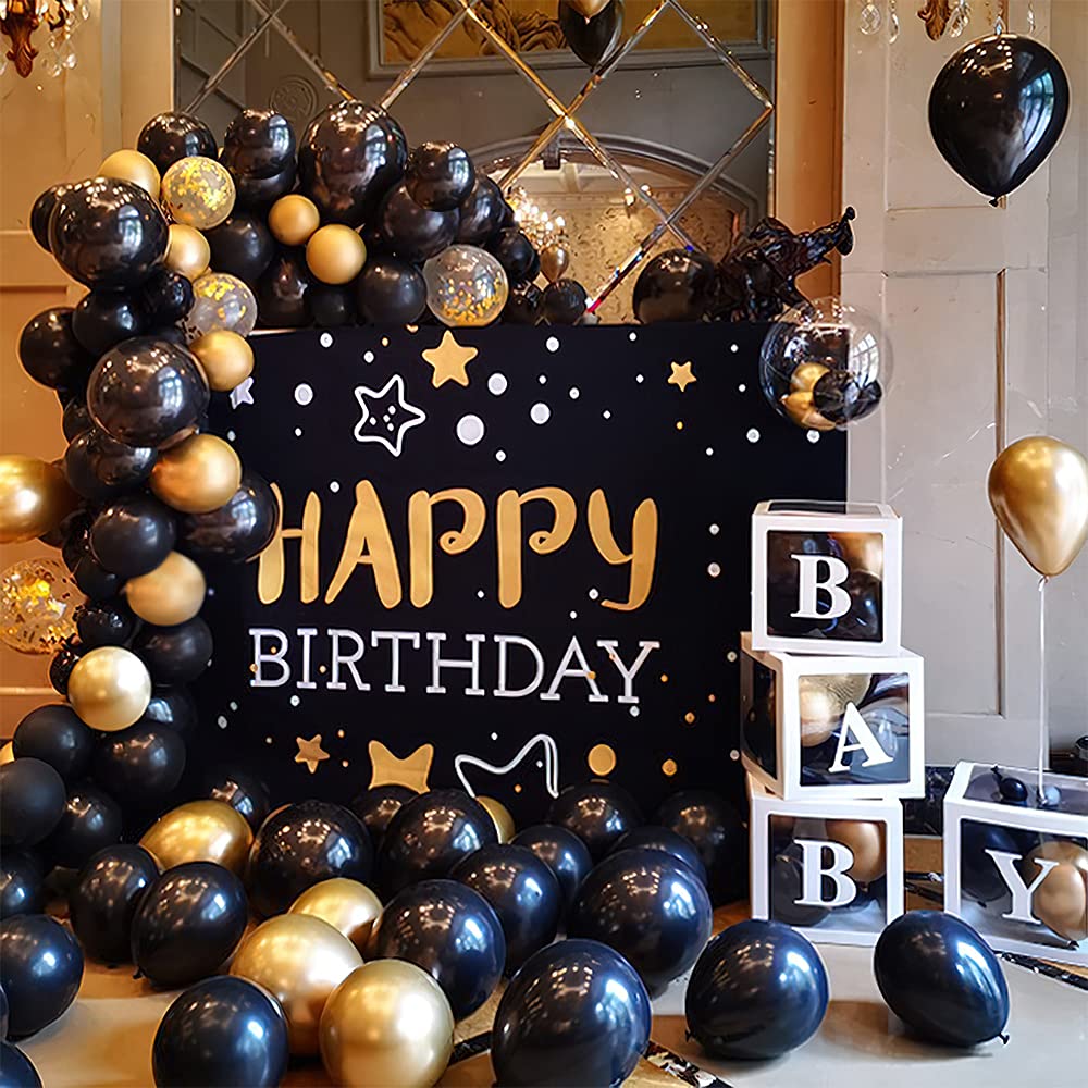 Black and Gold Balloon Garland Kit, 114Pcs Black and Gold Balloons, 4 Size Black Gold Latex Party Balloons for Birthday Decorations, New Years, Wedding, Graduation