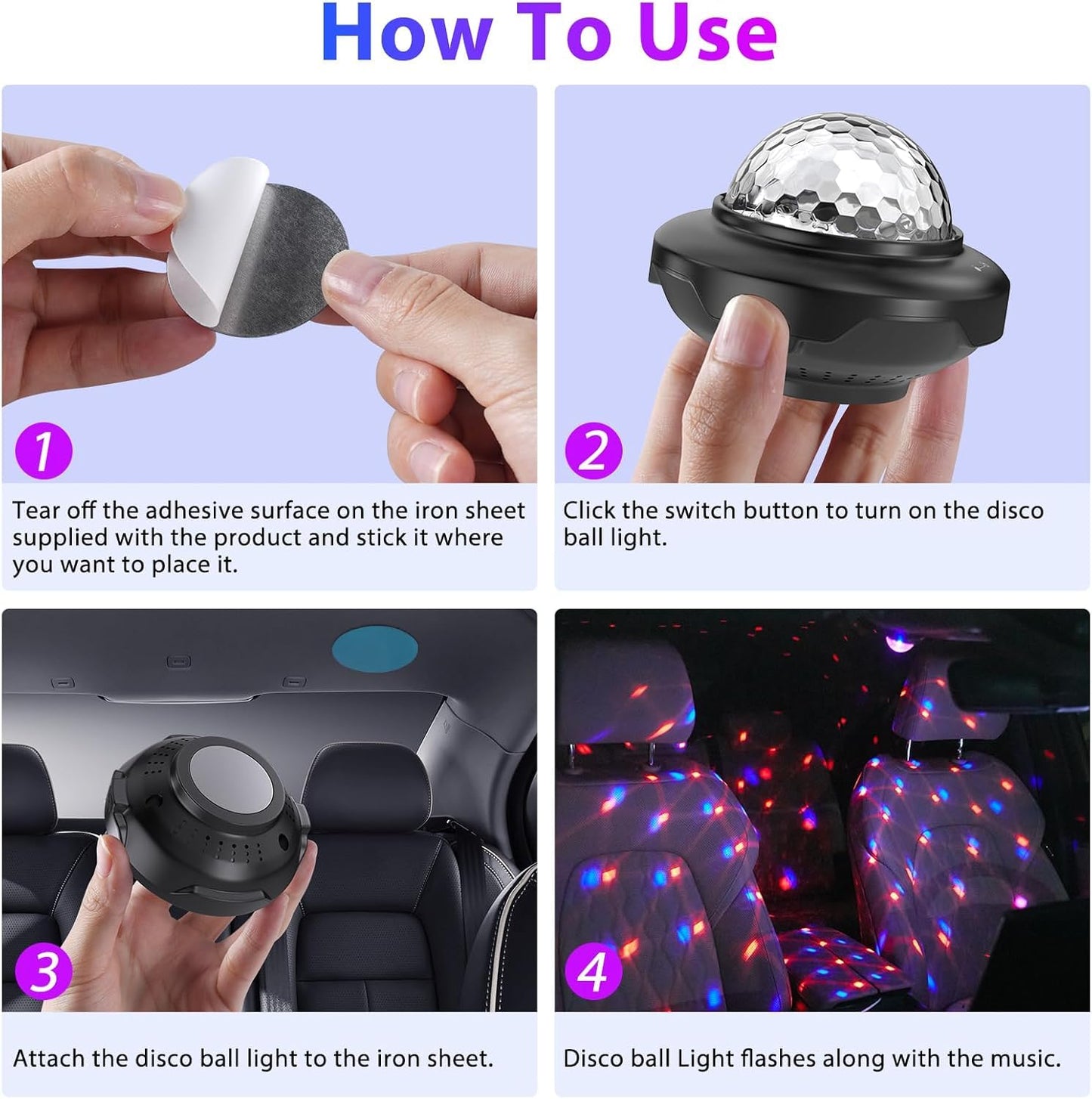 Battery Powered Disco Ball, Rechargeable Party Lights, Strobe Lights Sound Activated RGB LED Dj Lighting Uplights for Events, Party, Disco, Wedding, Bar, Stage, Dance, Room - 2 Pack