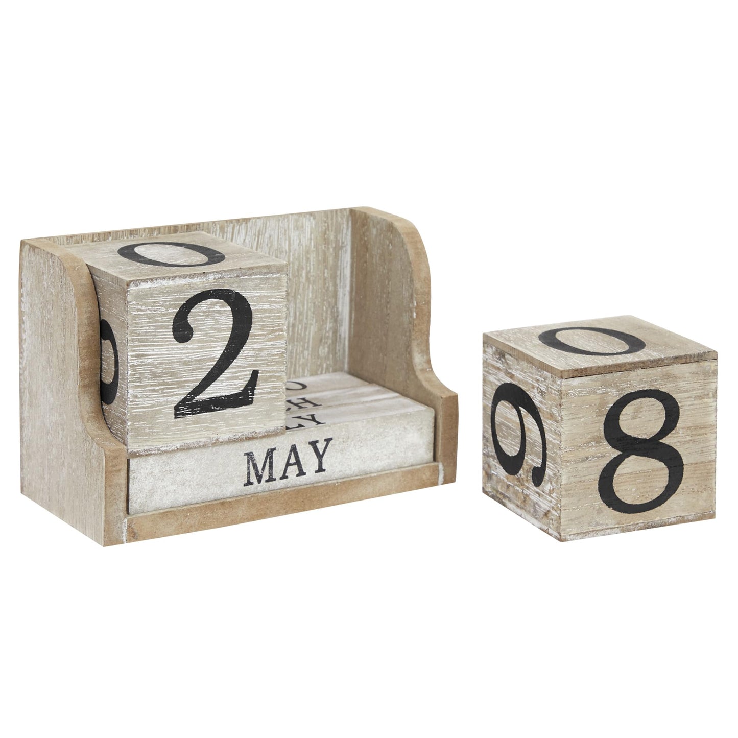 Wooden Perpetual Block Calendar for Desk, Wood Month Date Display Blocks for Teachers, Students, Classroom, Rustic Farmhouse Office Decor, Desk Accessories (5 x 4 In)