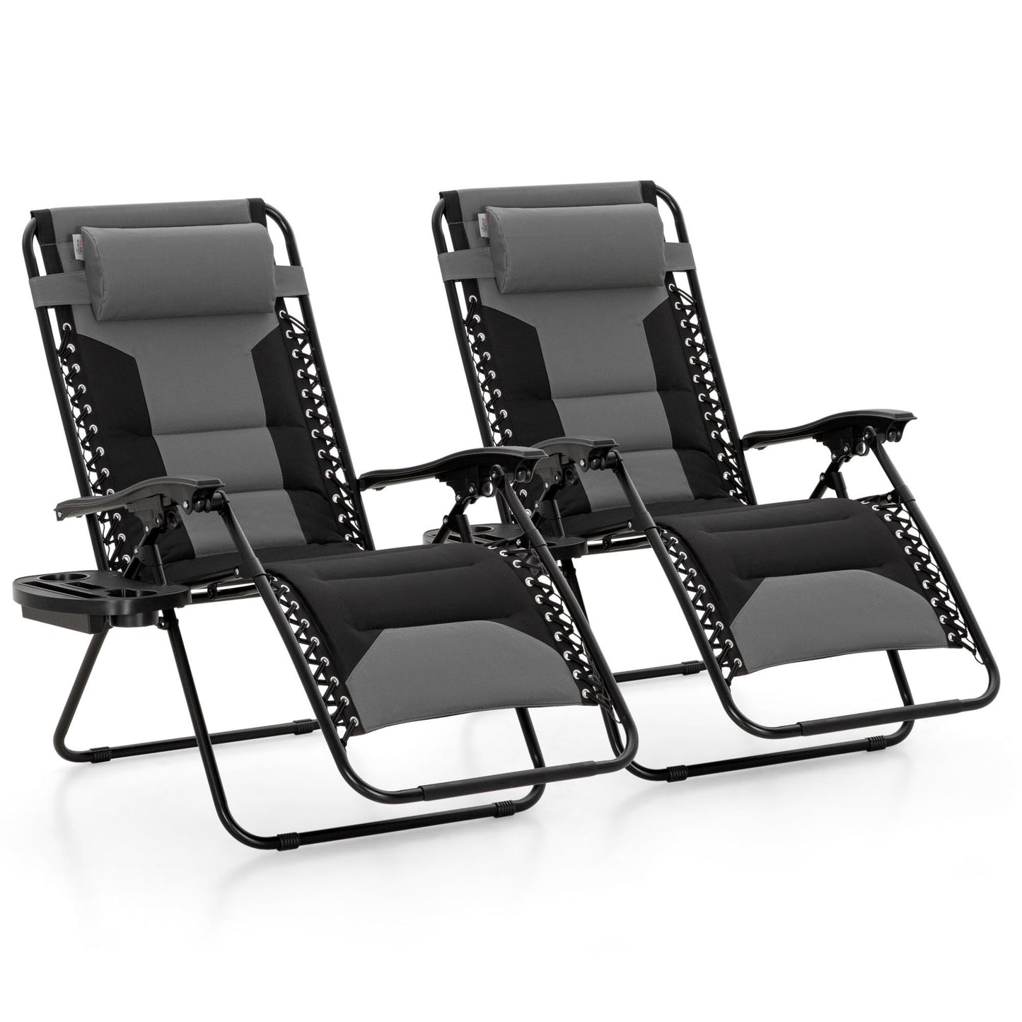 MAISON ARTS Oversized XXL Padded Zero Gravity Chair, Lawn Outdoor Lounge Chairs Set of 2, Foldable Recliners 28" Wide Seat Anti-Gravity for Patio Camping Poolside Yard, Support 400lbs, Grey & Black