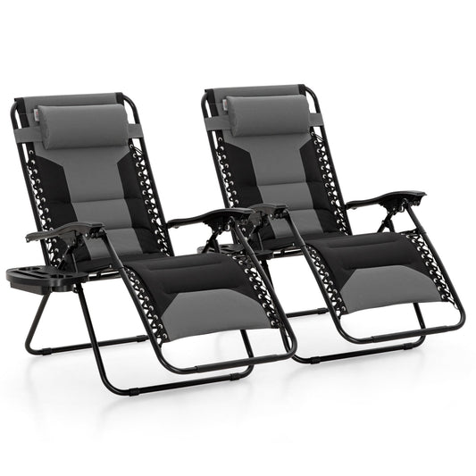 MAISON ARTS Oversized XXL Padded Zero Gravity Chair, Lawn Outdoor Lounge Chairs Set of 2, Foldable Recliners 28" Wide Seat Anti-Gravity for Patio Camping Poolside Yard, Support 400lbs, Grey & Black