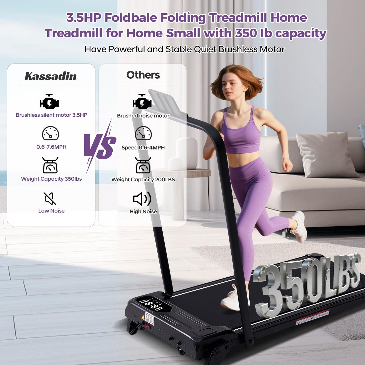 Portable Foldable Walking Pad with Handle Bar and Adjustable Incline, Under Desk Walking Pads Treadmill with Incline and Handles, 3.5HP Folding Electric Treadmills for Home Small, 0.6-7.6MPH, 350LBS