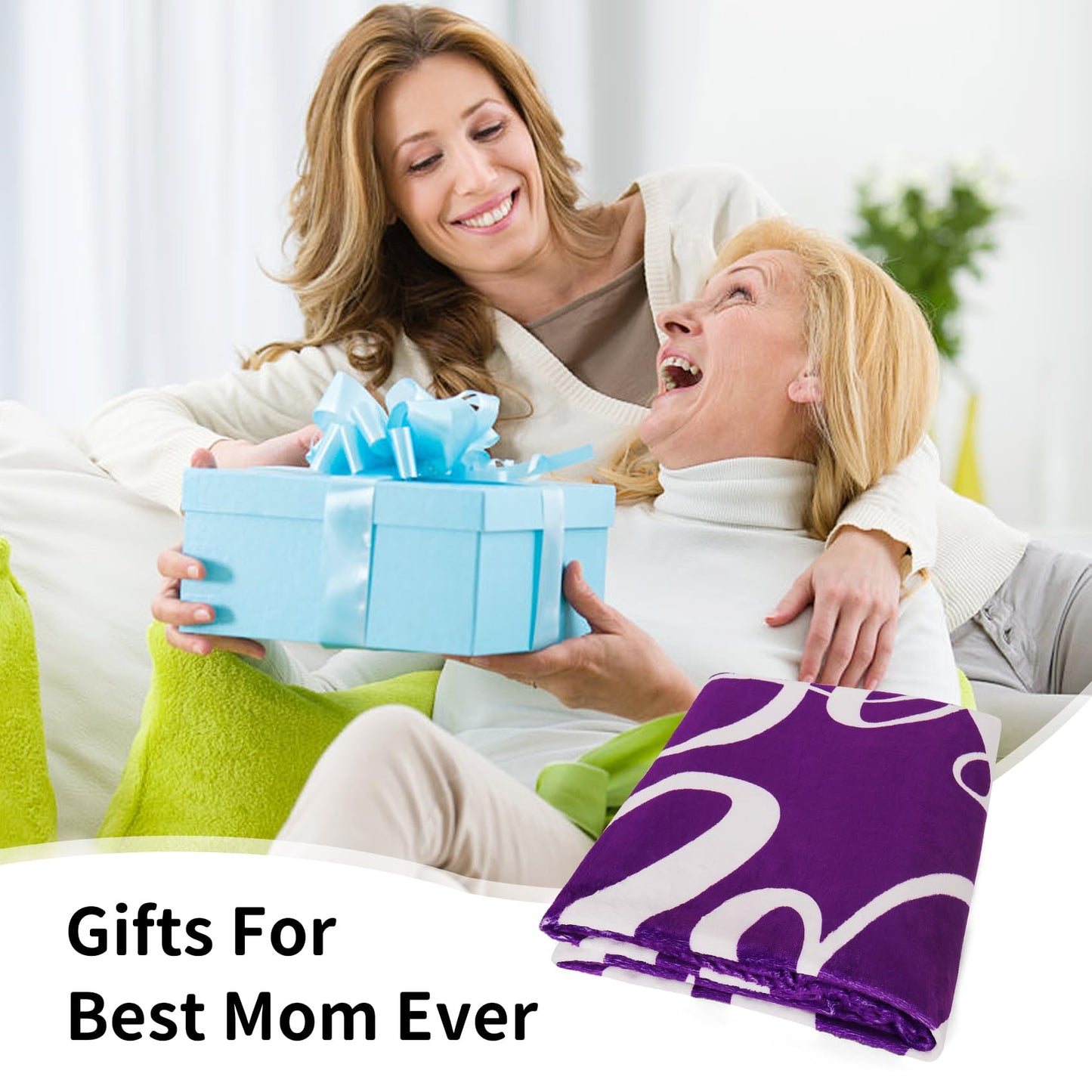 Best Mom Ever Blankets Mom Blanket Gifts for Mom Soft Plush Throw Blankets from Your Favorite Son Daughter Mom Birthday, (Purple)