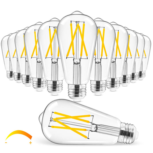 Hizashi Vintage LED Edison Bulb Dimmable, 6W Equivalent 60W, 3000k Soft White, E26 Base Led Light Bulbs, 700LM, UL Listed, High CRI 95+ Eye Protection, Clear Glass, Pack of 12