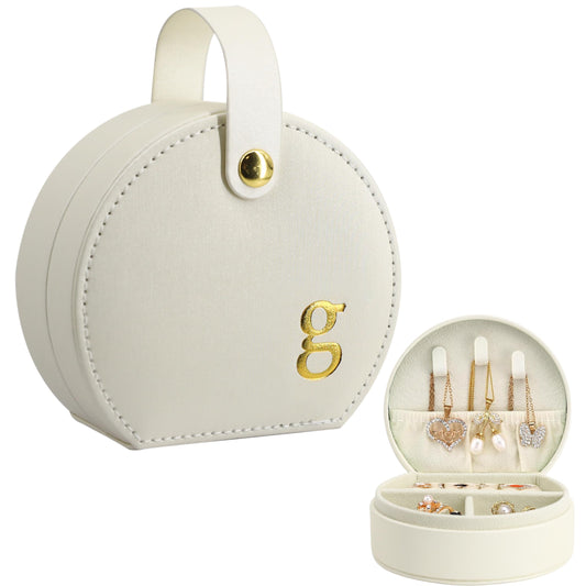 COLLECTIVE HOME - Travel Jewelry Case, Elegant Half-Moon Design with Gold Monogram, Detachable Handle, Personalized Accessory Organizer, Gift for Fashion-Forward Women and Teens (m)
