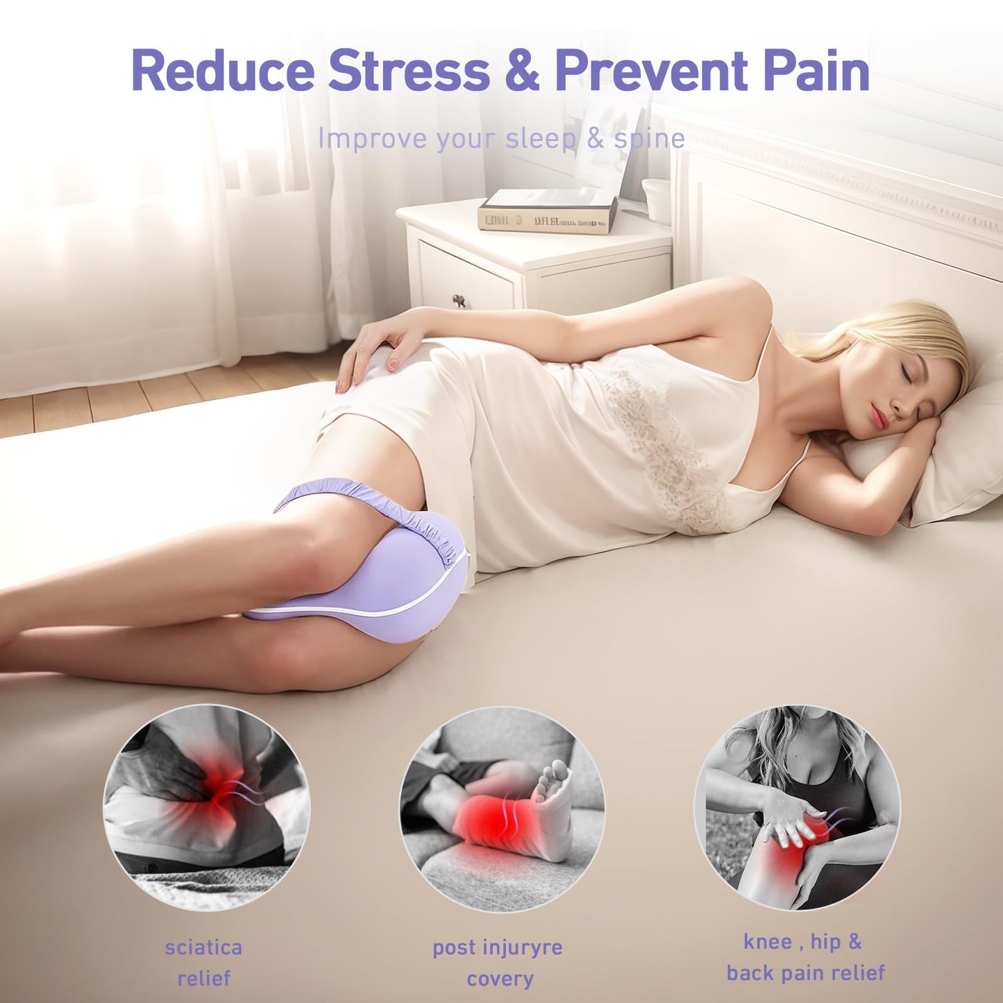 Knee Pillow for Side Sleepers - Smooth Spine Alignment Pillow, Memory Foam Knee Pillows for Back Hip Pain, Spine Aligning, Sciatica, Surgery Recovery, Pregnancy