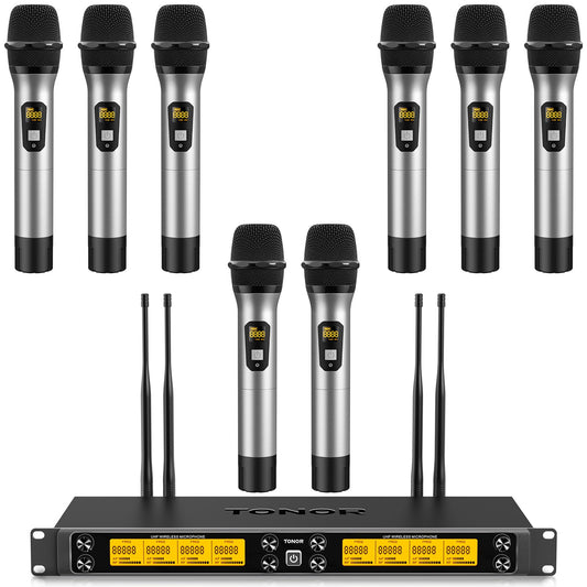 TONOR Wireless Microphone System, 12-Channel UHF Cordless Mic, 8 Handheld Metal Dyanmic Mic with Receiver, 295ft Range, 8x12 UHF Frequencies, Mic Mute, Ideal for Church Singing Karaoke Rehearse TW880