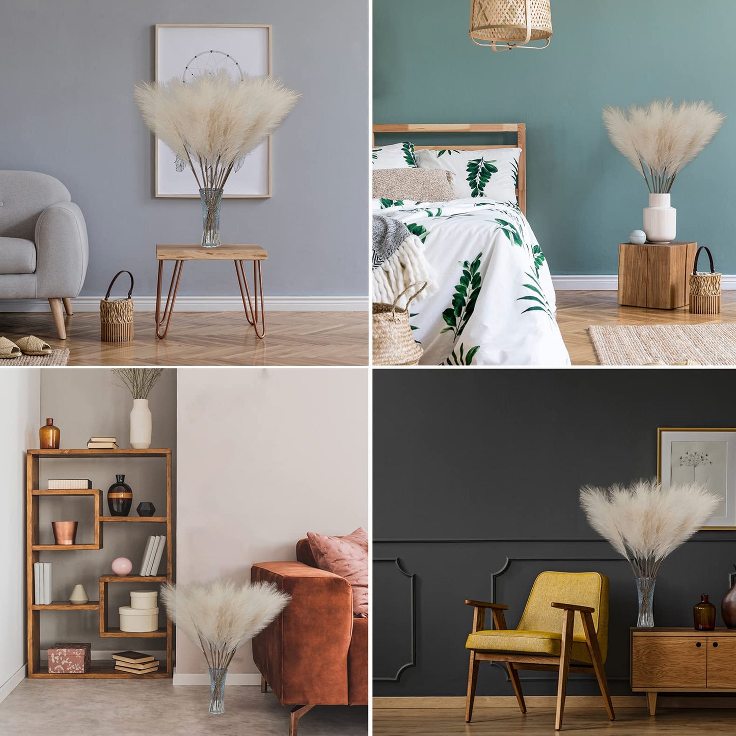 FOTEEWL 8 PCS Faux Pampas Grass Decor 38"/3.1FT Tall Fake Pompas Floral Large Artificial Pompous Grass Branches Plants for Floor Vase Filler Home Boho Decoration (Cream/Beige)