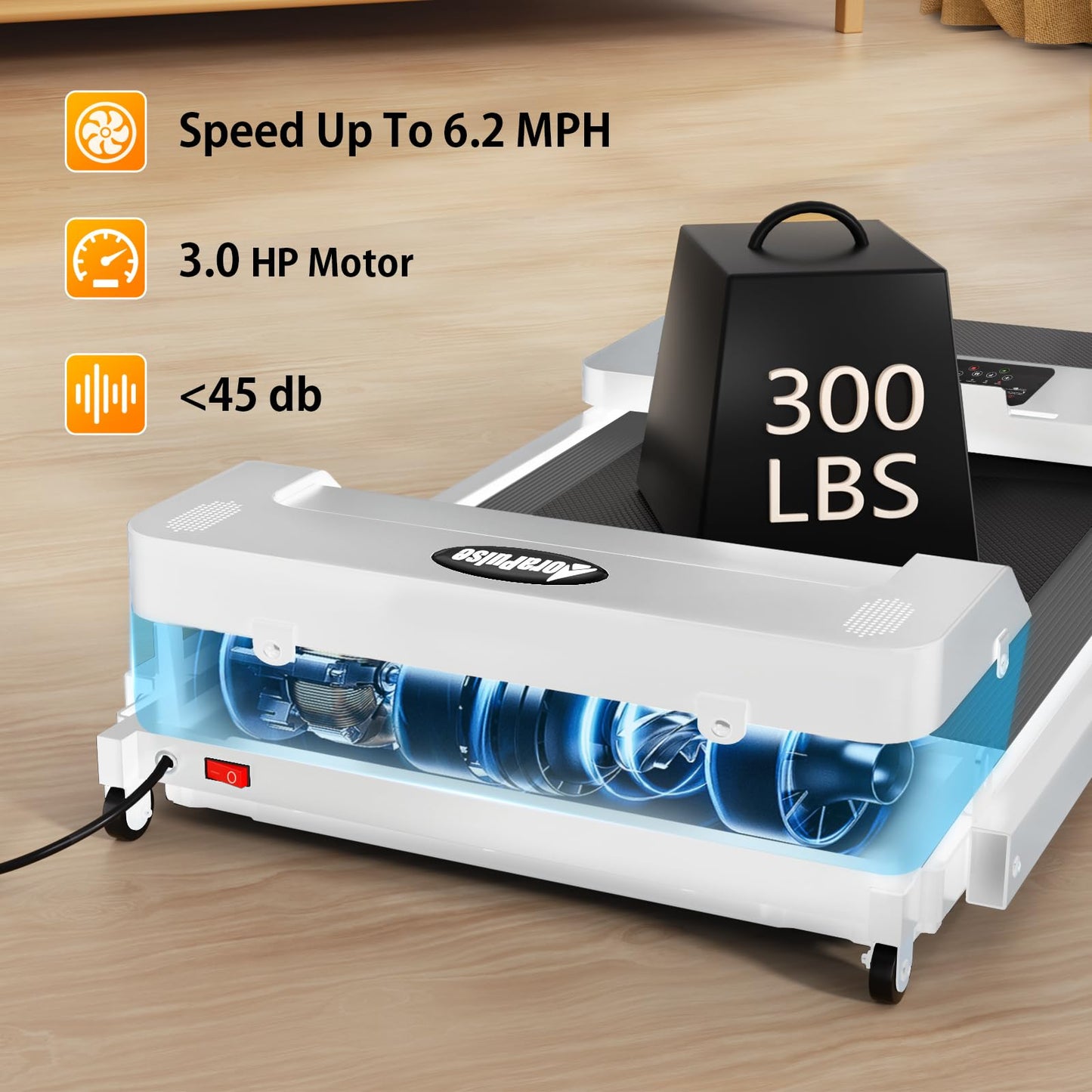 AoraPulse 3.0 HP Foldable Portable Folding Small Treadmills for Home Office with 300 LBS Capacity, Walking Running Exercise Electric Compact Treadmill with LED Display