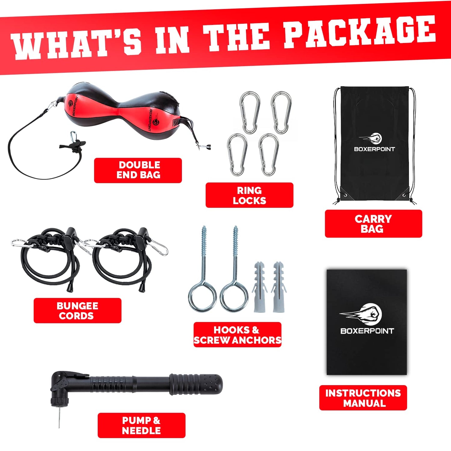 Boxerpoint Boxing Double-End Punching Bag - Durable PU Leather, Mexican Style Reaction, Reflex & Agility Gear with Adjustable Cords for Adults and Kids - Punching Bag for Adults - Boxing Equipment