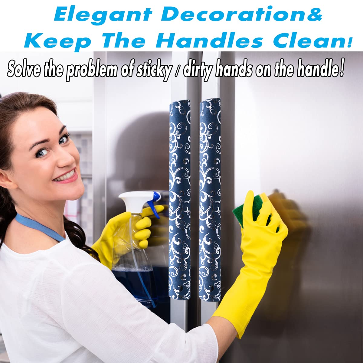 Volecy Refrigerator Door Handle Covers, Set of 6 Velvet Appliance Handle Covers Keep Appliance Clean for Fridge Microwave Stove Bathroom Catch Stains Dust Fingerprint Prevent Spread (Printed Blue)