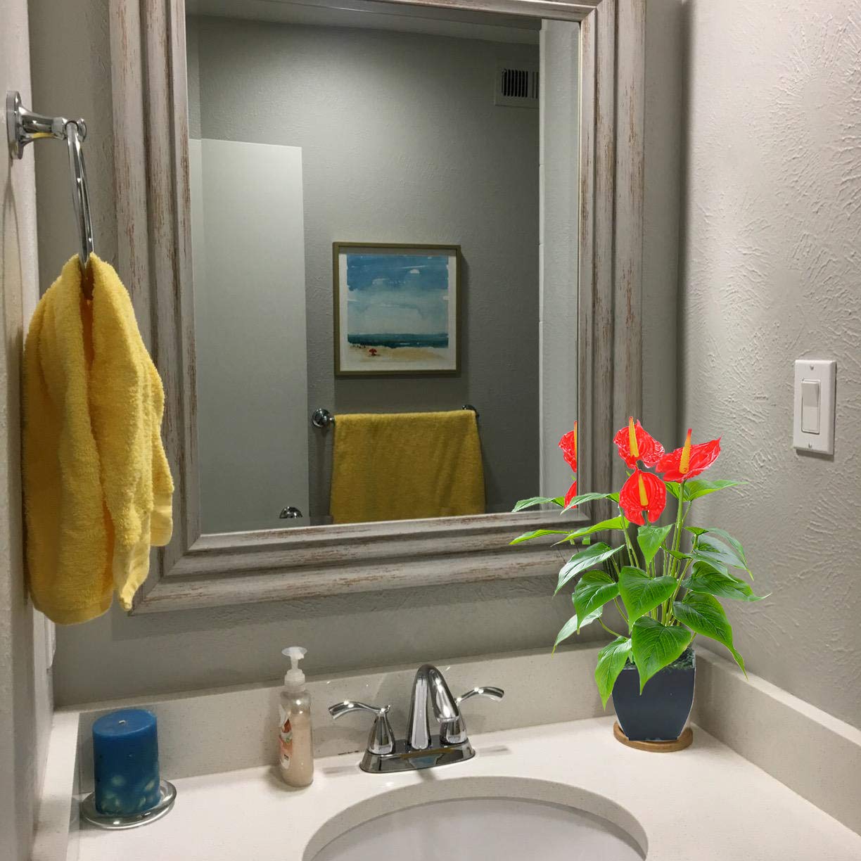 Artificial Flower Calla Lily Faux Small Potted Plant with Black Pot Fake Bonsai Flower for Home, Office, Indoor and Outdoor Occasions Decor (Red Fake Flower)