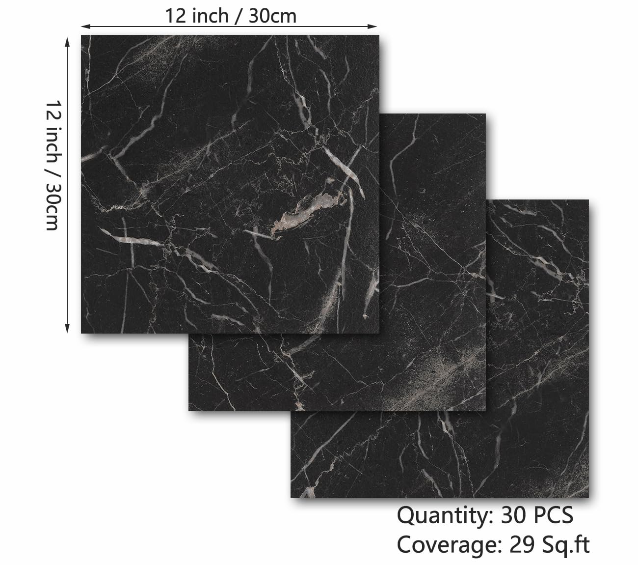 Decotalk 30-Sheet Peel and Stick Flooring Tile Floor Black Floor Tile for Bathroom Kitchen 12x12 Inch Black Marble Tile Floor Shower Floor Tile Self Adhesive Floor Tile Vinyl Peel and Stick Floor Tile