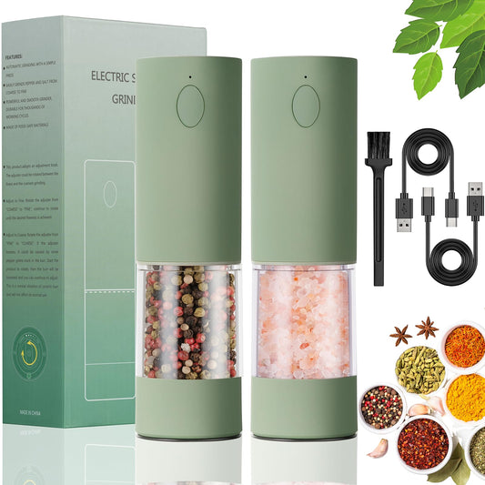 OPIIV Electric Salt & Pepper Grinder Set (2 Pack) – USB Rechargeable, Adjustable Coarseness, One-Handed Operation with LED Light – Automatic Spice Mill Shaker for Kitchen, Dining, or Camping