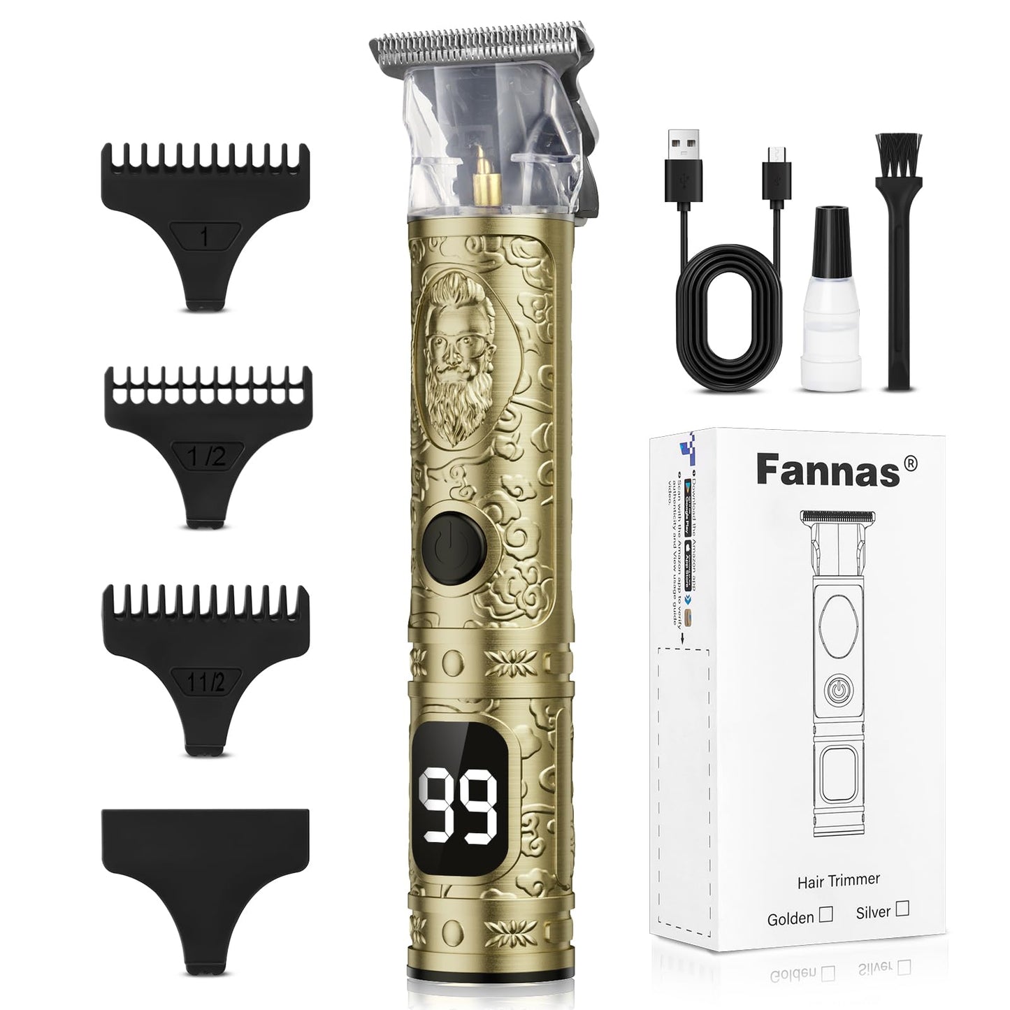 Hair Clippers for Men, Professional Hair Trimmer Barber Cordless Zero Gapped Hair Clippers with LCD Display, Mens Gifts Beard Trimmer T Liners Shavers Edgers Clipper for Hair Cutting - Gold