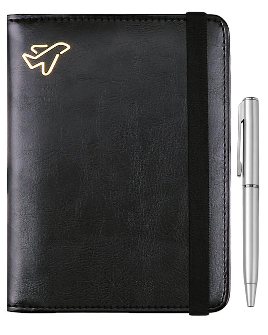 WALNEW Passport Holder for Travel, RFID Passport Cover Wallet for Women Men, PU Leather Passport Book Card Holder Case with Pen, Travelling Essentials for Flying