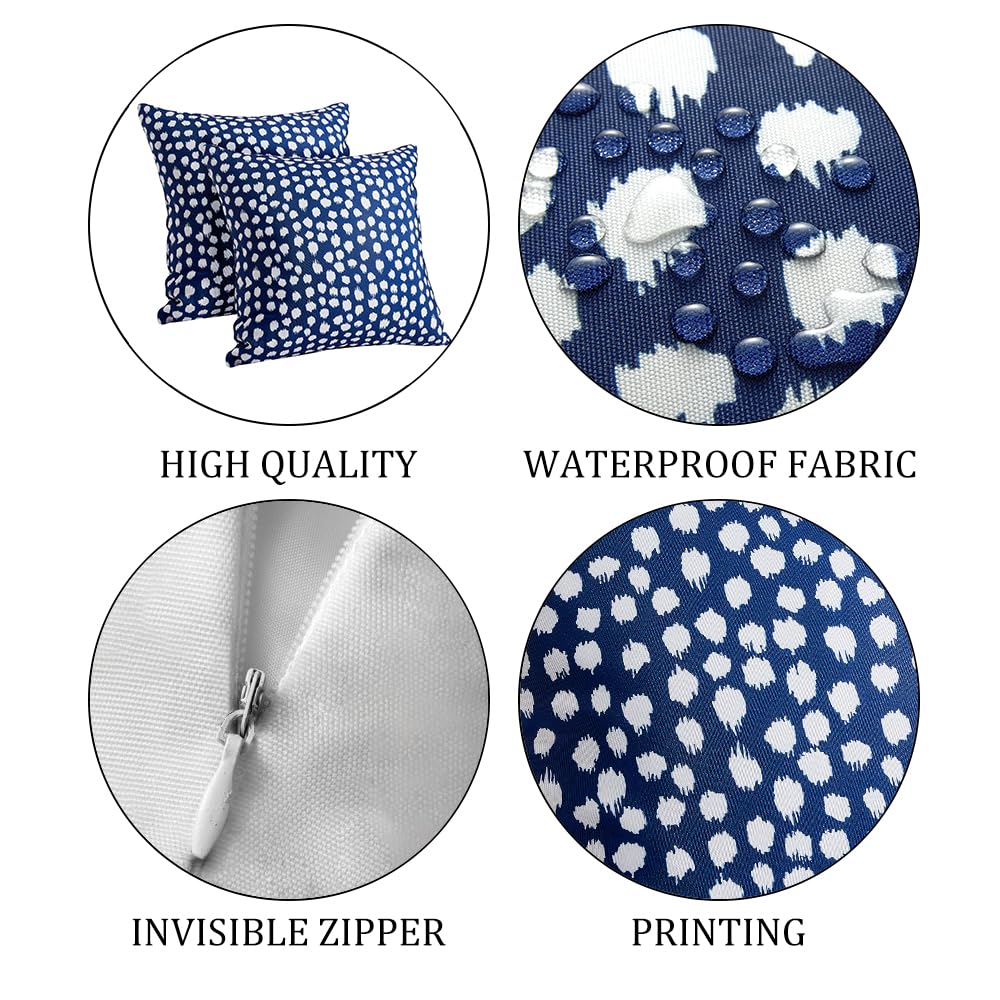 Allorry Outdoor Pillow Covers 18x18 Set of 2 Boho Design Blue Polka Dot Decorations Pillows Summer Outdoor Waterproof Patio Furniture Garden Porch Sofa Bed Cushion Covers Home Decor JB002-C18
