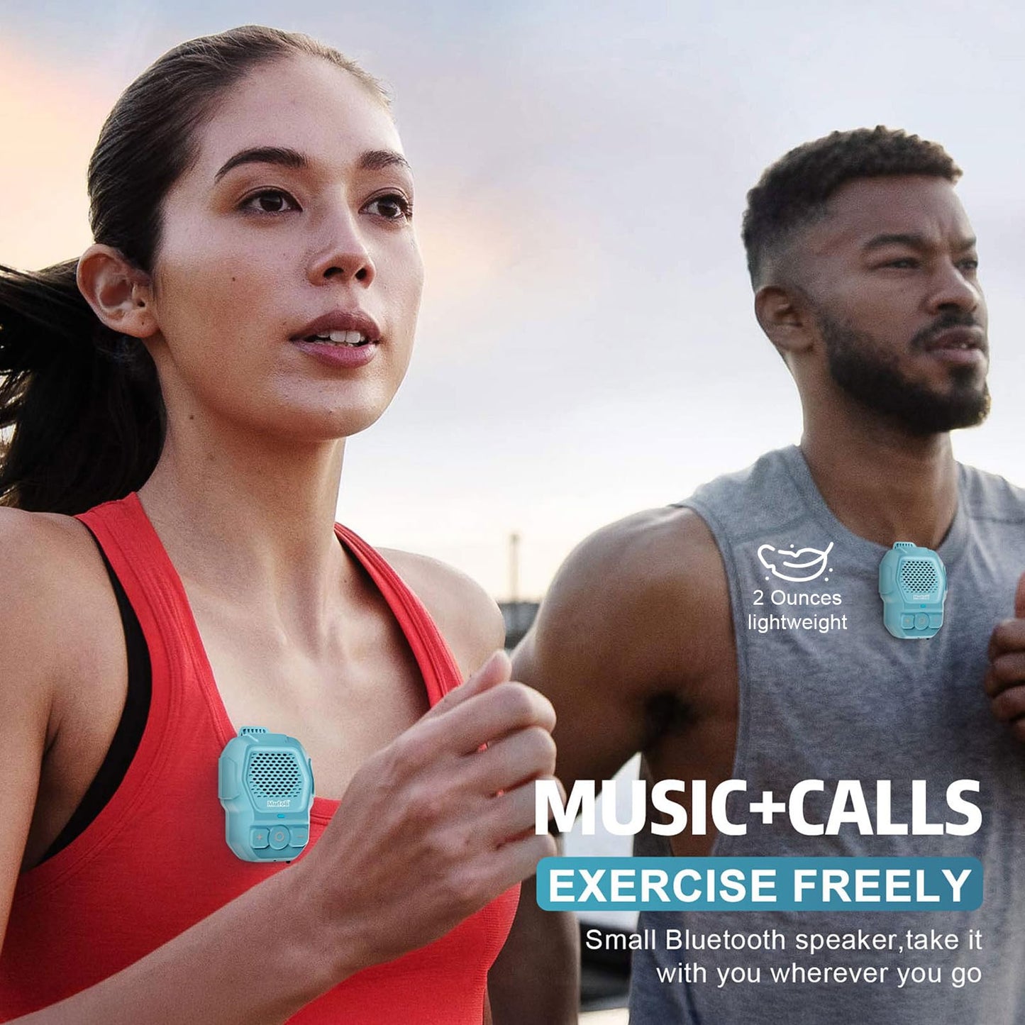 Mufoli Wearable Bluetooth Speaker, Wireless Portable Speakers, Waterproof Jobsite Speaker Up to 14 Hours Playtime, Clip Speaker Built-in Mic for Hands-Free Music/Calls, for Outdoors (Blue)