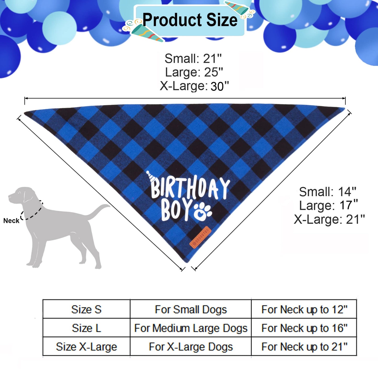 ADOGGYGO Dog Birthday Party Supplies, Multi Size Offered, Blue Dog Birthday Hat Bandana Numbers Bow Set for Large X-Large Dogs Pets (X-Large)