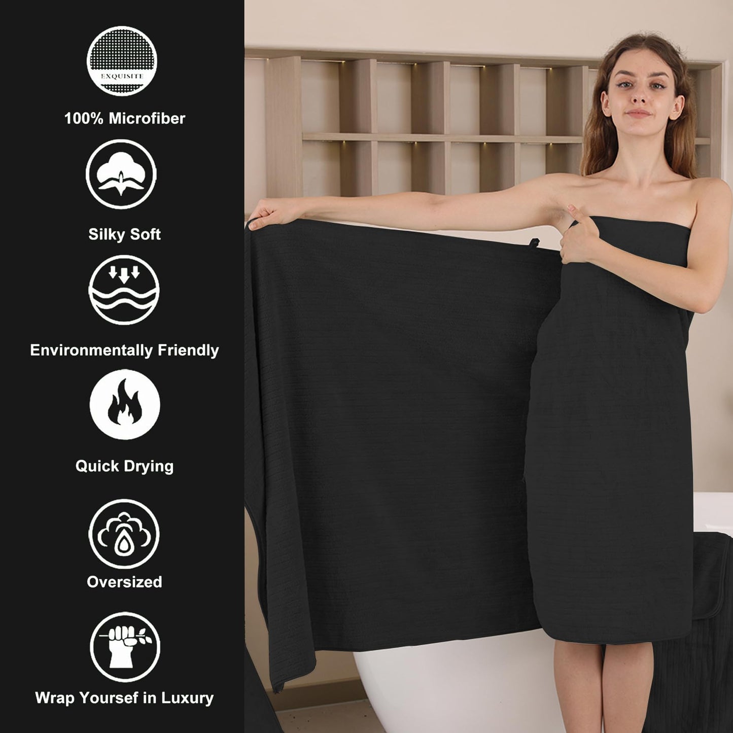 Mistyrose 4 Pack Oversized Bath Towels Set, Black 35"x70" Extra Large Towel Microfiber Soft XL Bath Sheet Super Absorbent Bathroom Towels Set Quick Dry Plus Size Shower Towels for Family Hotel Dorm