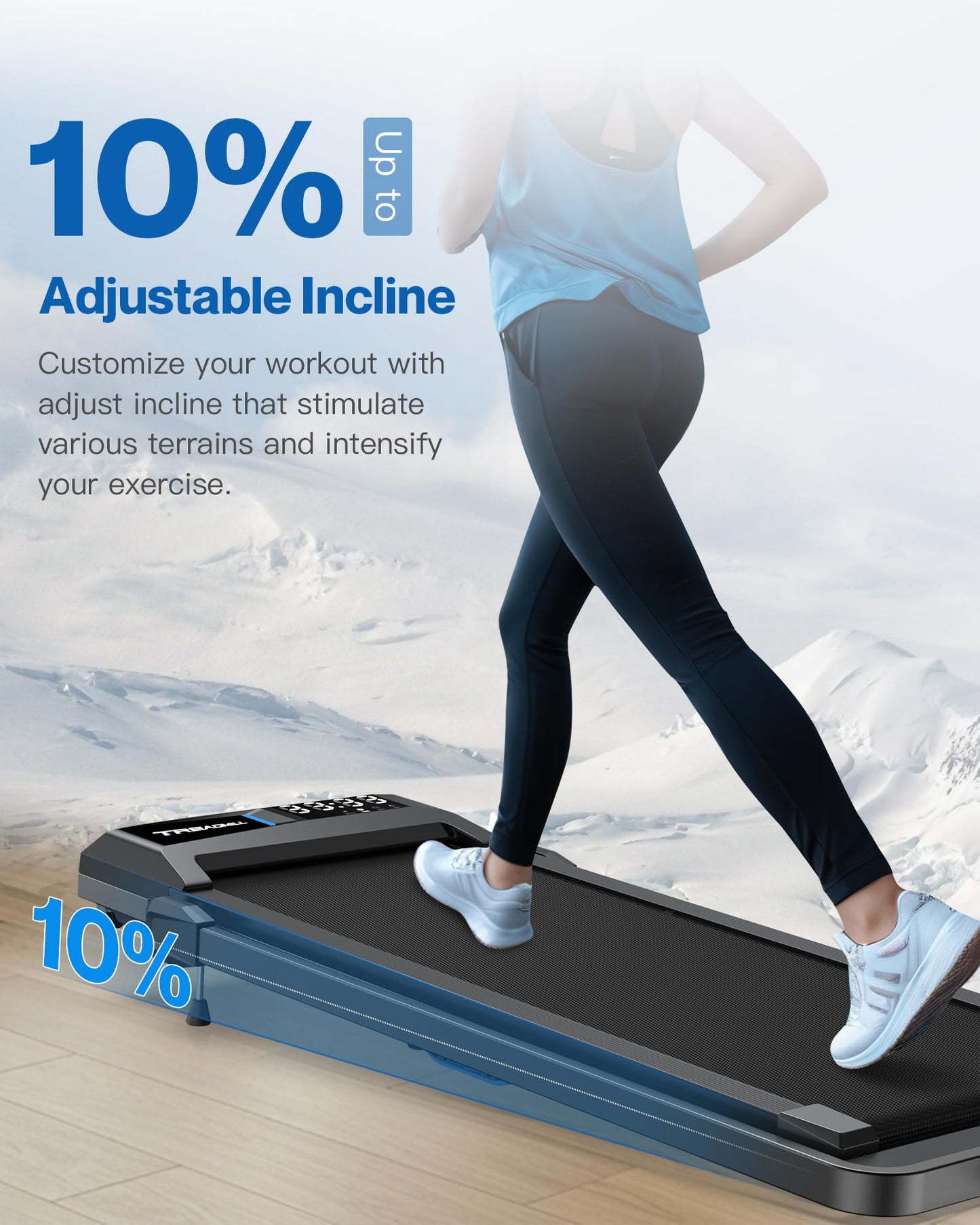 Under Desk Walking Pad Treadmill: Incline Voice Controlled Smart Treadmill 350 lbs Capacity for Home Office Use, Compatible with KINOMAP WELLFIT App
