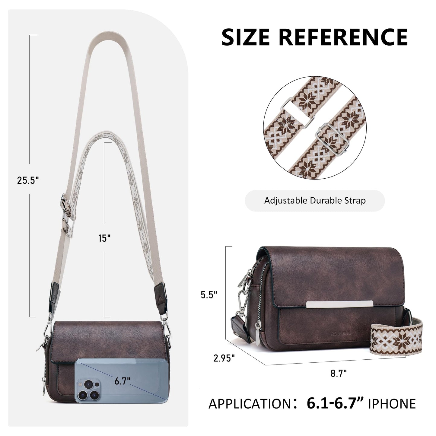 Roulens Crossbody Bags for Women Small Crossbody Wallet Purses with Card Slots Leather Shoulder Handbags Travel/Daily Use