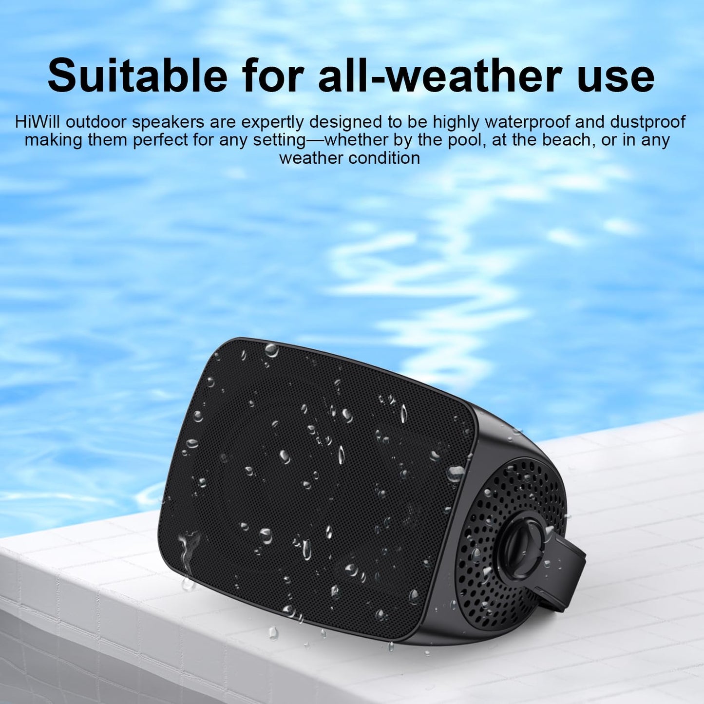 Hiwill Outdoor Speaker Waterproof – 4.5" Woofer with Dual Passive Radiators, Aluminum Dome Tweeter, All-Weather Durable Mountable Speakers for Patio, Poolside, Indoor-Outdoor Flexibility(Pair, Black)