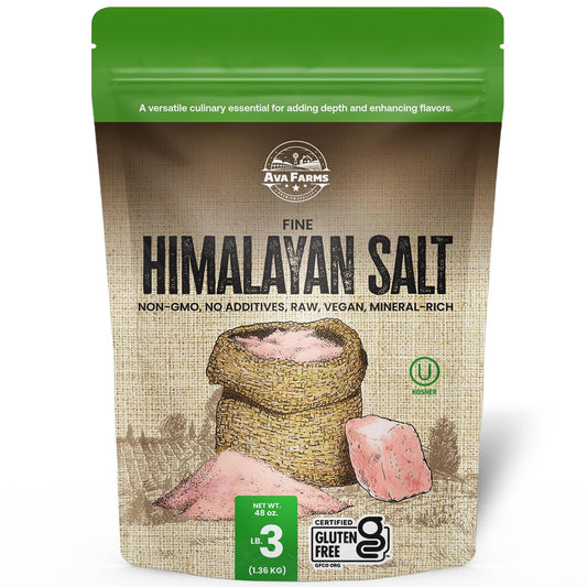 Ava Farms Himalayan Pink Salt - Fine – 3 Lb. - Gluten-Free, Non-GMO, Vegan, Raw, Kosher, Mineral Rich – Resealable Bag