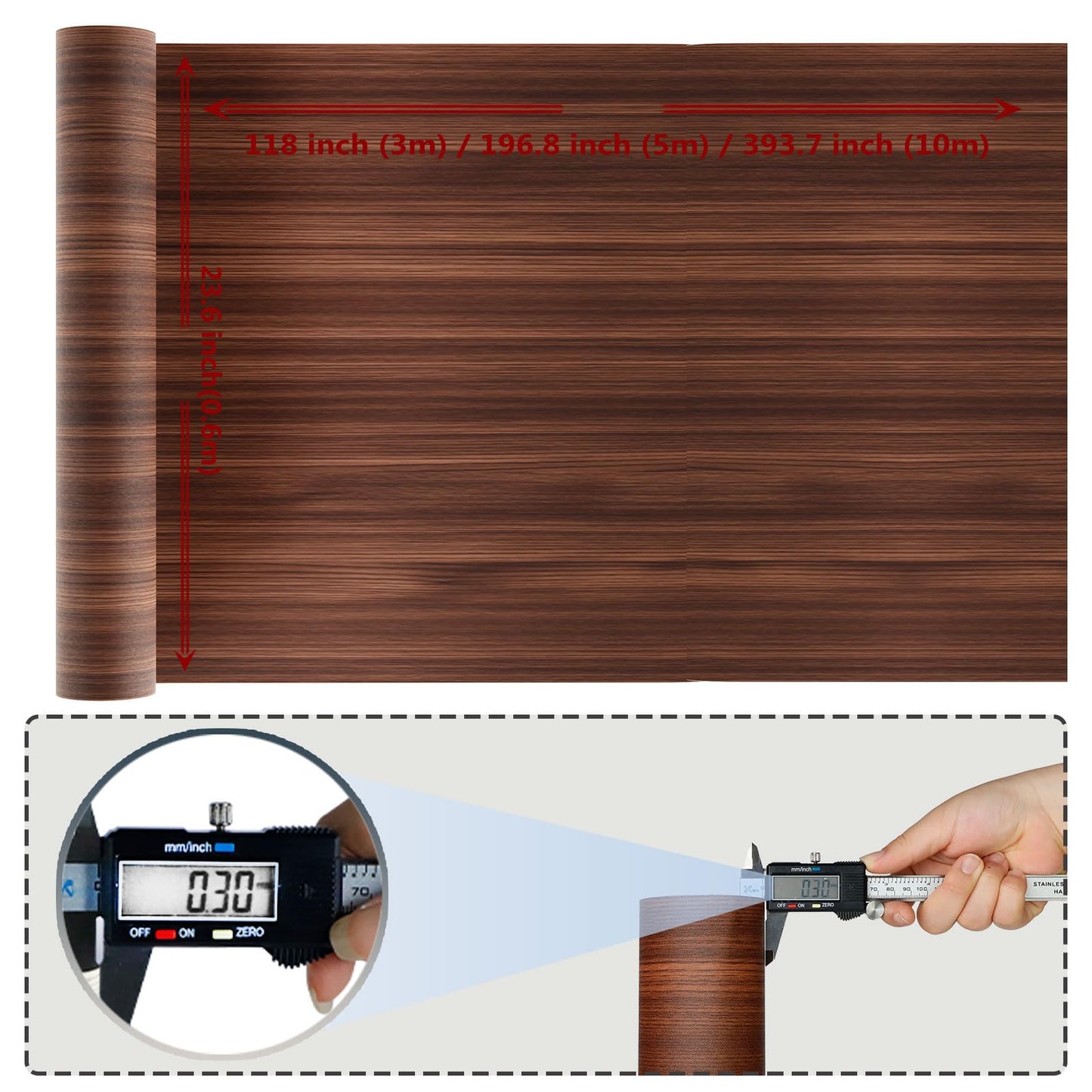 WIFEA Self Adhesive Vinyl Flooring Roll 23.6"x 118"/19 Sq.Ft Wood Grain Peel Stick Floor Tiles, Wear-Resistant and Waterproof Vinyl Plank Flooring for Bedroom Living Room Office Balcony Brown