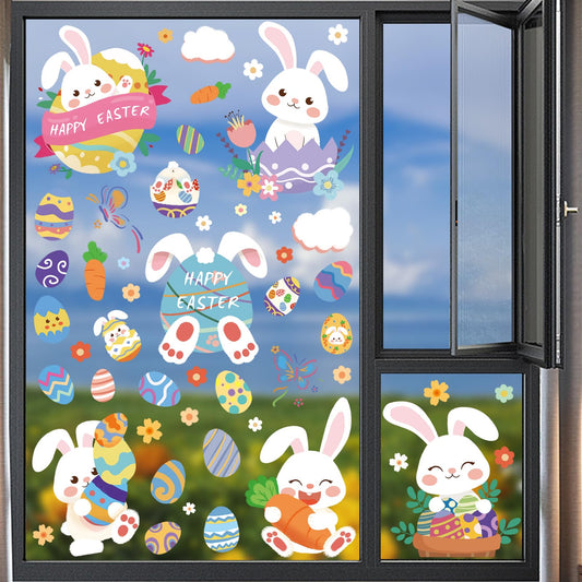 Easter Decorations Window Clings - 9 Sheets of Easter Window Stickers for Glass Windows - Spring Window Clings for Easter Decor - Perfect Easter Gifts (Cute Bunny)