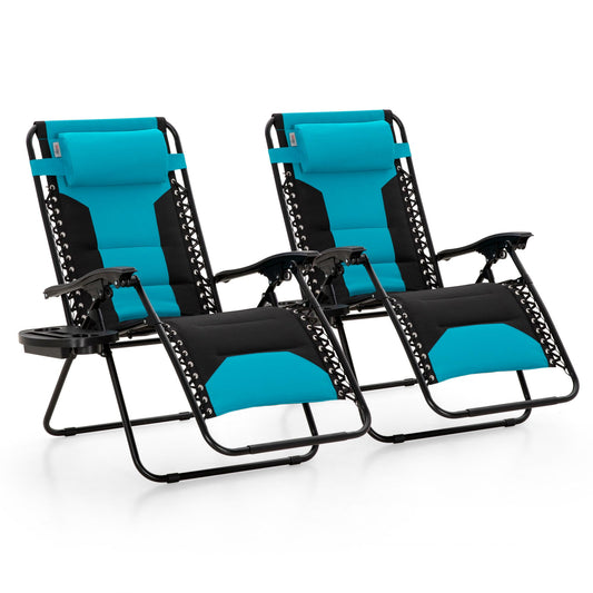 MAISON ARTS Oversized XXL Padded Zero Gravity Chair, Lawn Outdoor Lounge Chairs Set of 2, Foldable Recliners 28" Wide Seat Anti-Gravity for Patio Camping Poolside Yard, Support 400lbs, Aqua