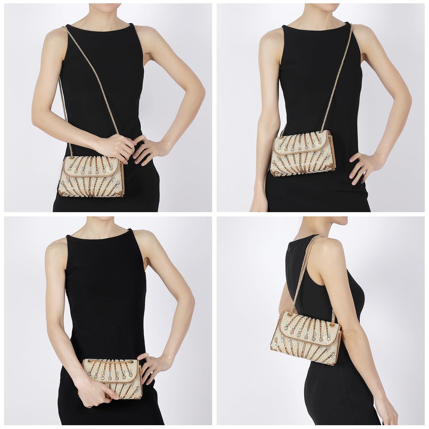 Gripit Pearl Clutch Purse Sparkly Rhinestone Evening Bag Small Glitter Wedding Party Prom Handbag for Women