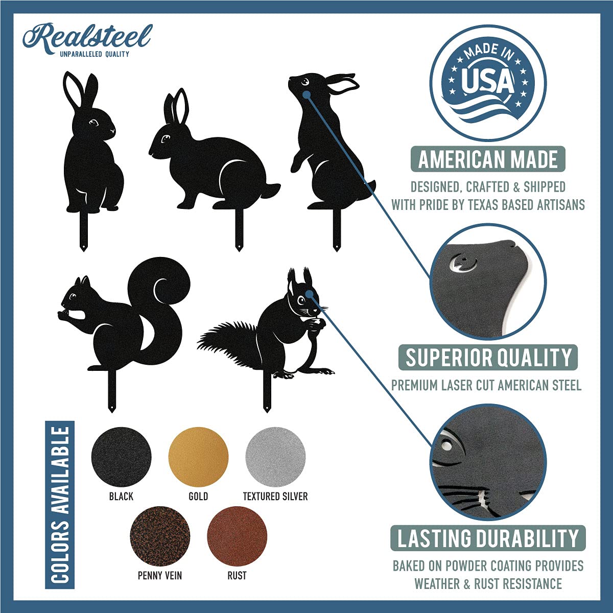 RealSteel Metal Garden Sculptures & Statues, Yard Art, Flowerbed Decoration, Outdoor Decor, Animal Stake Pack - Black