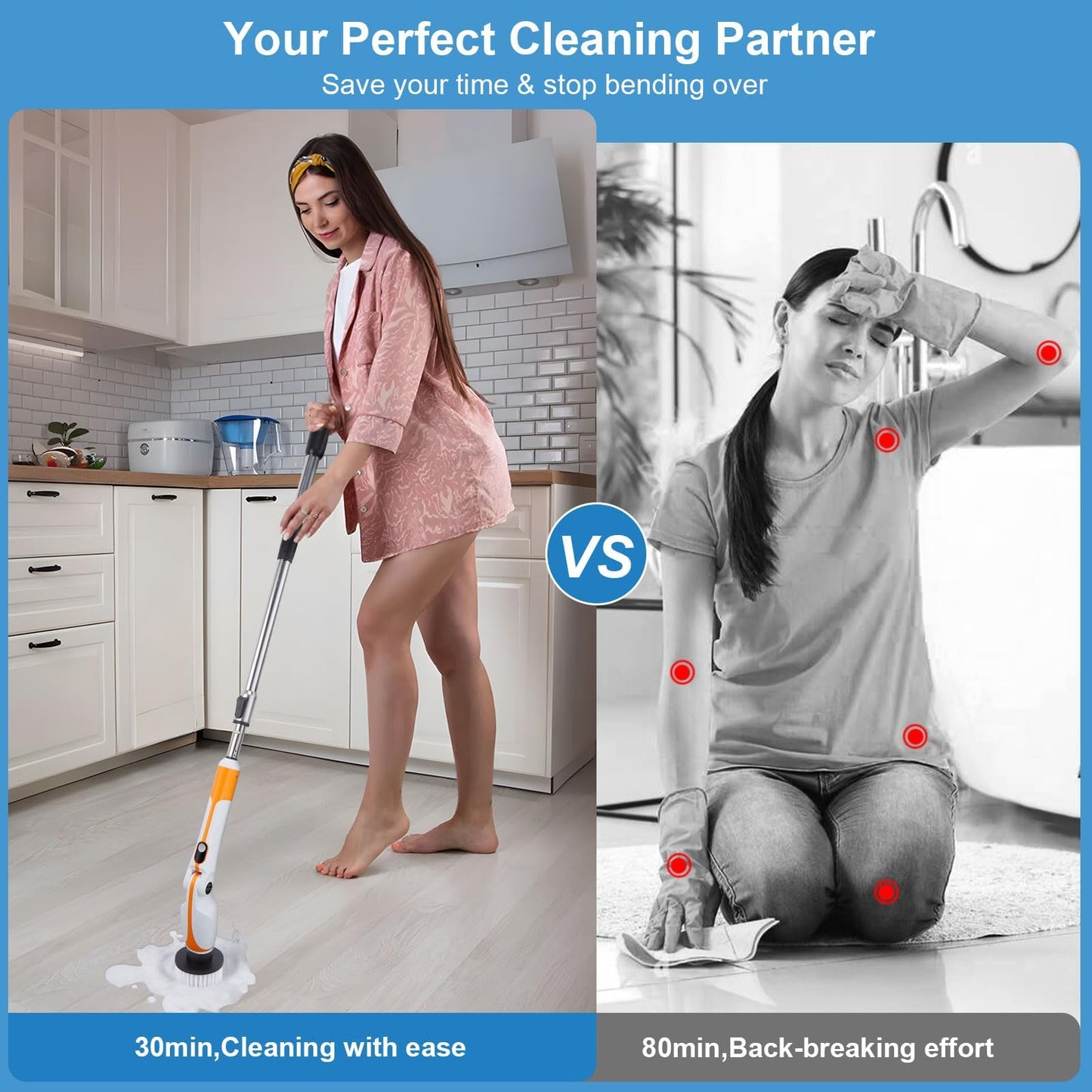 Fixm Electric Spin Scrubber with Extendable Handle & 4 Adjustable Angles, High-Speed Cleaning Brush for Versatile Deep Cleaning, Perfect for Bathroom, Shower, Tub, Tiles & Floors