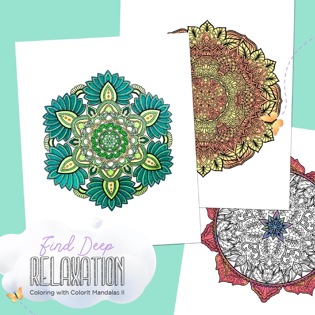 Mandalas II Adult Coloring Book - Features 50 Original Hand Drawn Designs Printed on Artist Quality Paper, Hardback Covers, Spiral Binding, Perforated Pages, Bonus Blotter