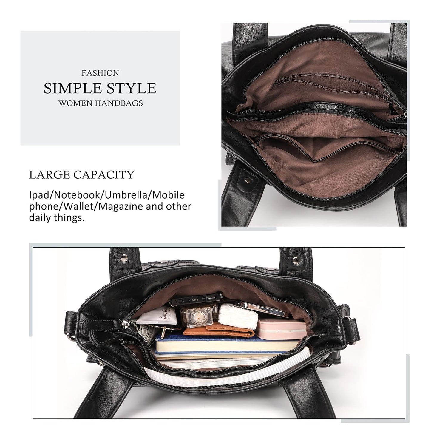 Purses and Handbags for Women Large Hobo Shoulder Bags Soft PU Leather Multi-Pocket Tote Bag