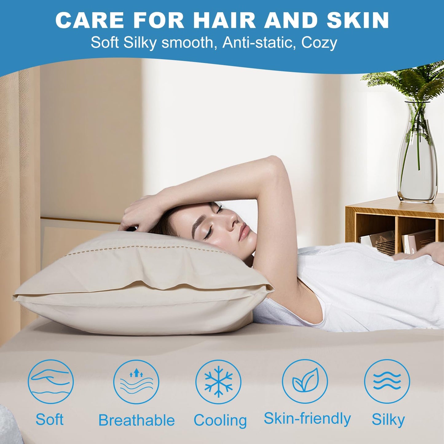 LOVSTOY Cooling Pillow Cases Body Size, Breathable Cool Pillowcases for Hair Skin and Hot Sleepers, Soft Silky Summer Pillow Cover with Envelope Closure, Desert Yellow, 20"x54"