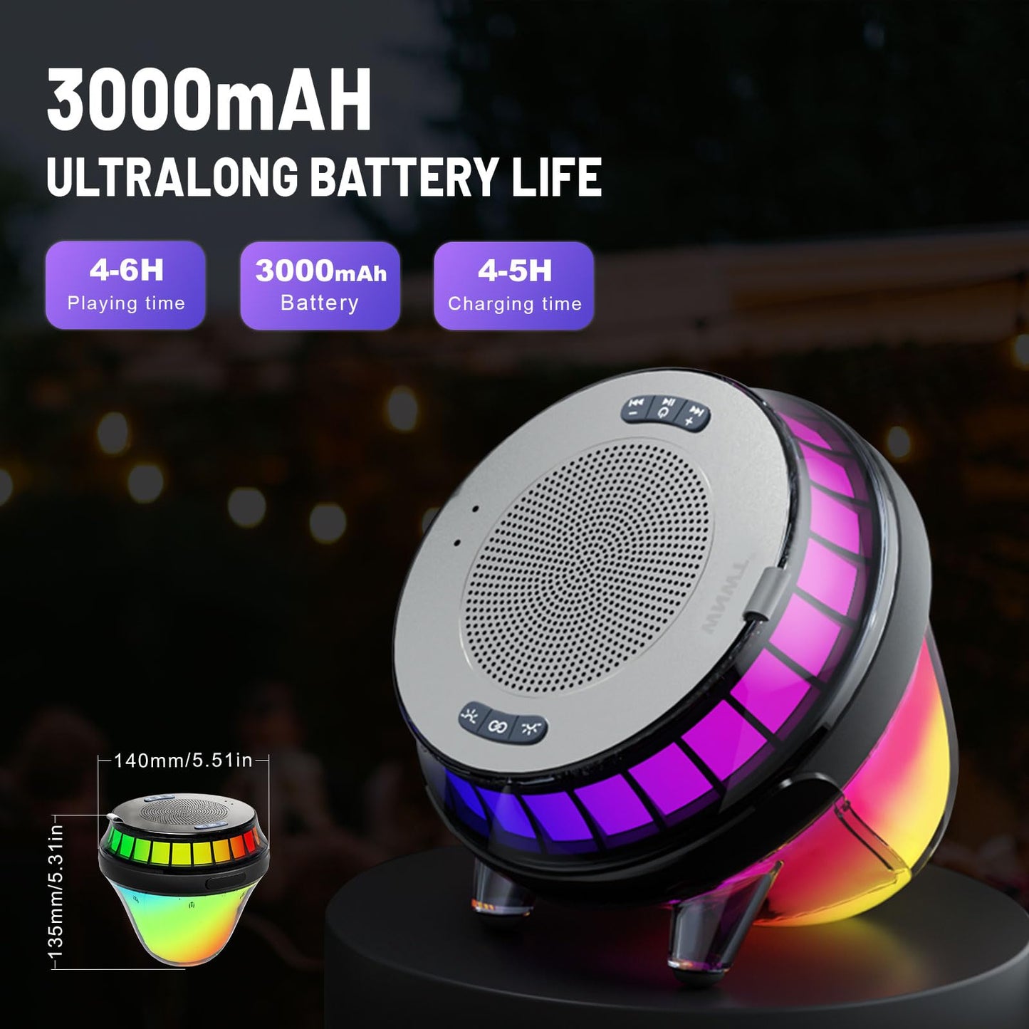 EMPERSTAR Floating Speaker for Pool with Colorful Lights, IPX7 Waterproof Floating Hot Tub Speaker, 15W Stereo Loud Sound, 360° Loud Stereo Sound, TWS, Great for Pool Shower Travel SPA