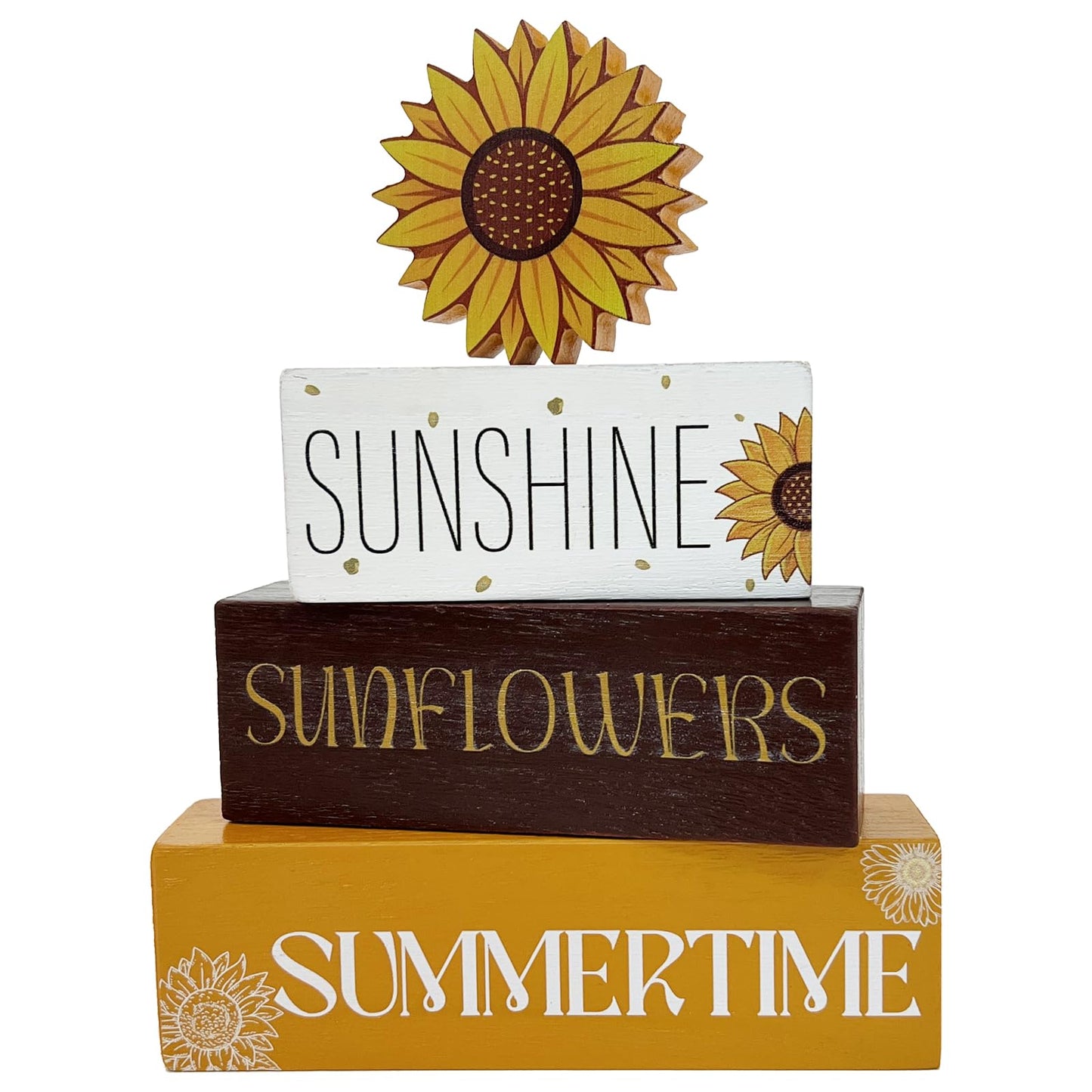 4 Pcs Summer Sunflower Wood Table Decor,Sunflower Tiered Tray Decor Wooden Tabletop Wooden Decors, Sunflower Home Party Gifts Farmhouse Table Decor Sign for Guest Decorations (Sunflower)