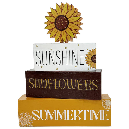 4 Pcs Summer Sunflower Wood Table Decor,Sunflower Tiered Tray Decor Wooden Tabletop Wooden Decors, Sunflower Home Party Gifts Farmhouse Table Decor Sign for Guest Decorations (Sunflower)