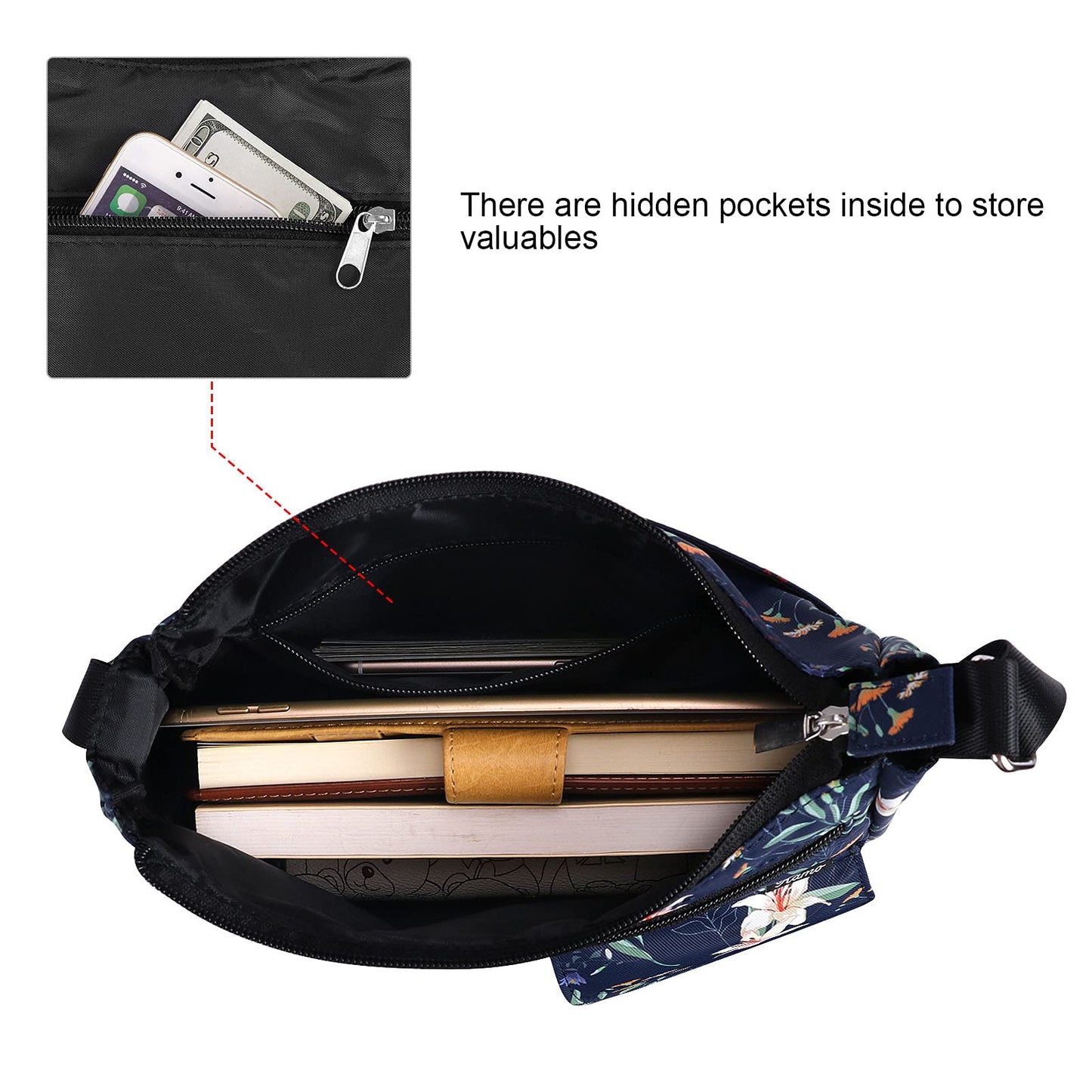 Kamo Crossbody Bag for Women - Multi-pocket Shoulder Bag Lightweight Messenger Bag Casual printed Purse Handbag Travel Bag