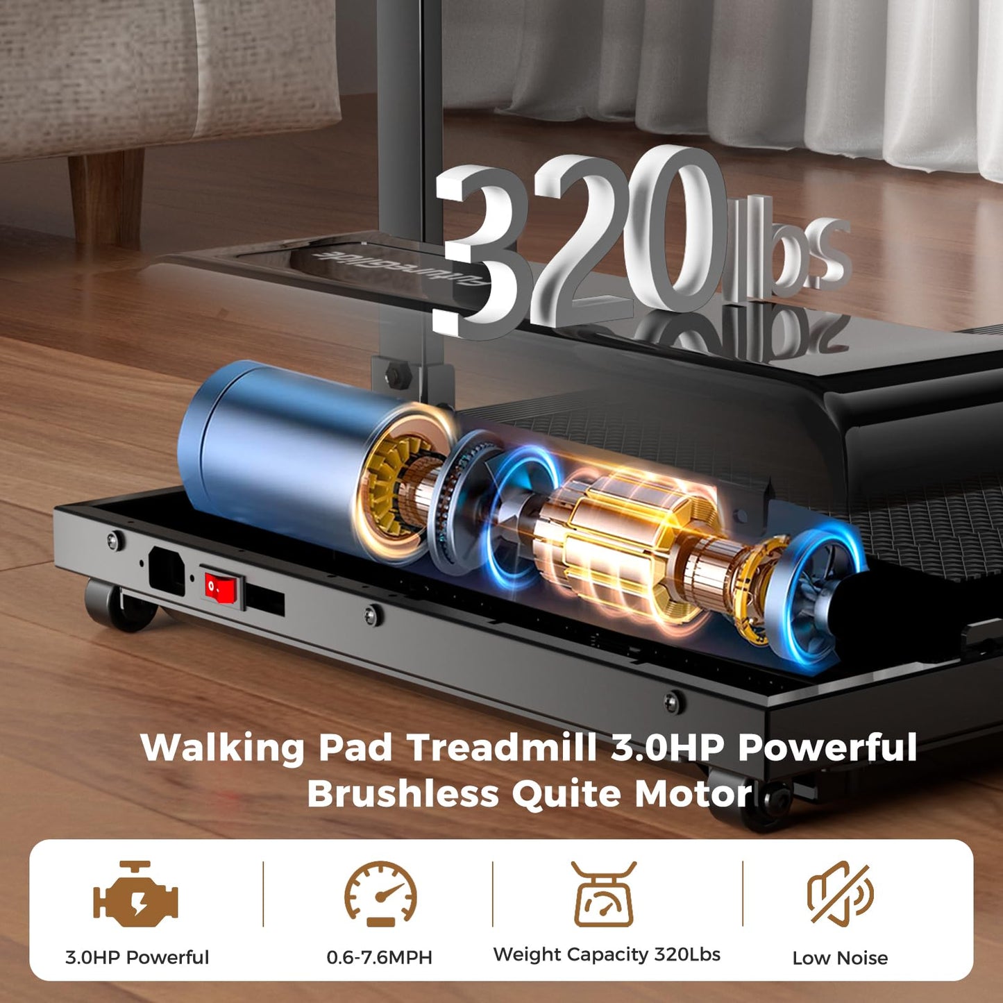 Treadmill with Handle, 3.0HP Treadmills for Home Small Spaces,Electric Portable Foldable treadmills with LED Display, Walking Pad Treadmill with Handle,Compact Walking Treadmills with 320 LBS Capacity