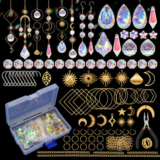 HYBEADS 200 Pcs DIY Suncatcher Making Kits for Adults Crystal Sun Catchers Crafts with Hooks Chains Pendants Rainbow Maker for Window Hanging Prism Indoor Outdoor Garden Xmas Wedding Party Decor