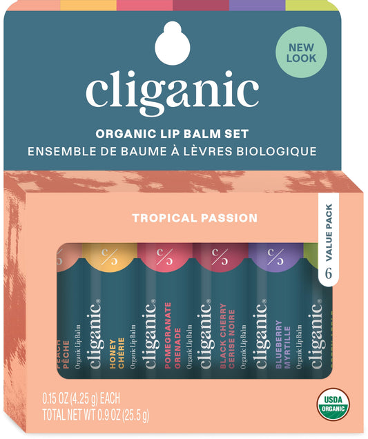 Cliganic Organic Lip Balm Set (6 Flavors) - 100% Natural Hydrating, Moisturizing for Dry Cracked Lips, for Men & Women