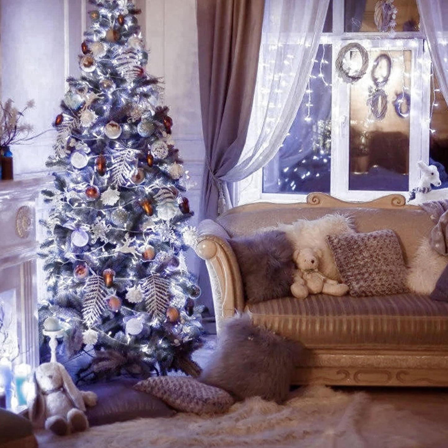 JMEXSUSS 66ft 200 LED White Christmas Lights Indoor Bedroom, Connectable White String Lights Outdoor Clear Wire, 8 Modes Twinkle String Lights Plug in for Room Tree Wedding Christmas Decoration