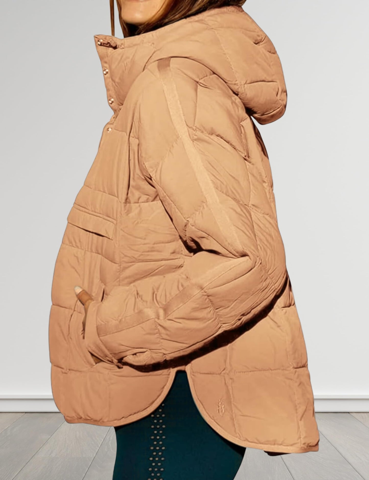 AICHARMWA Women's Pullover Puffer Jacket Hooded Oversized Lightweight Quilted Jacket Winter Warm Padded Coat(028-LightBrown-S)