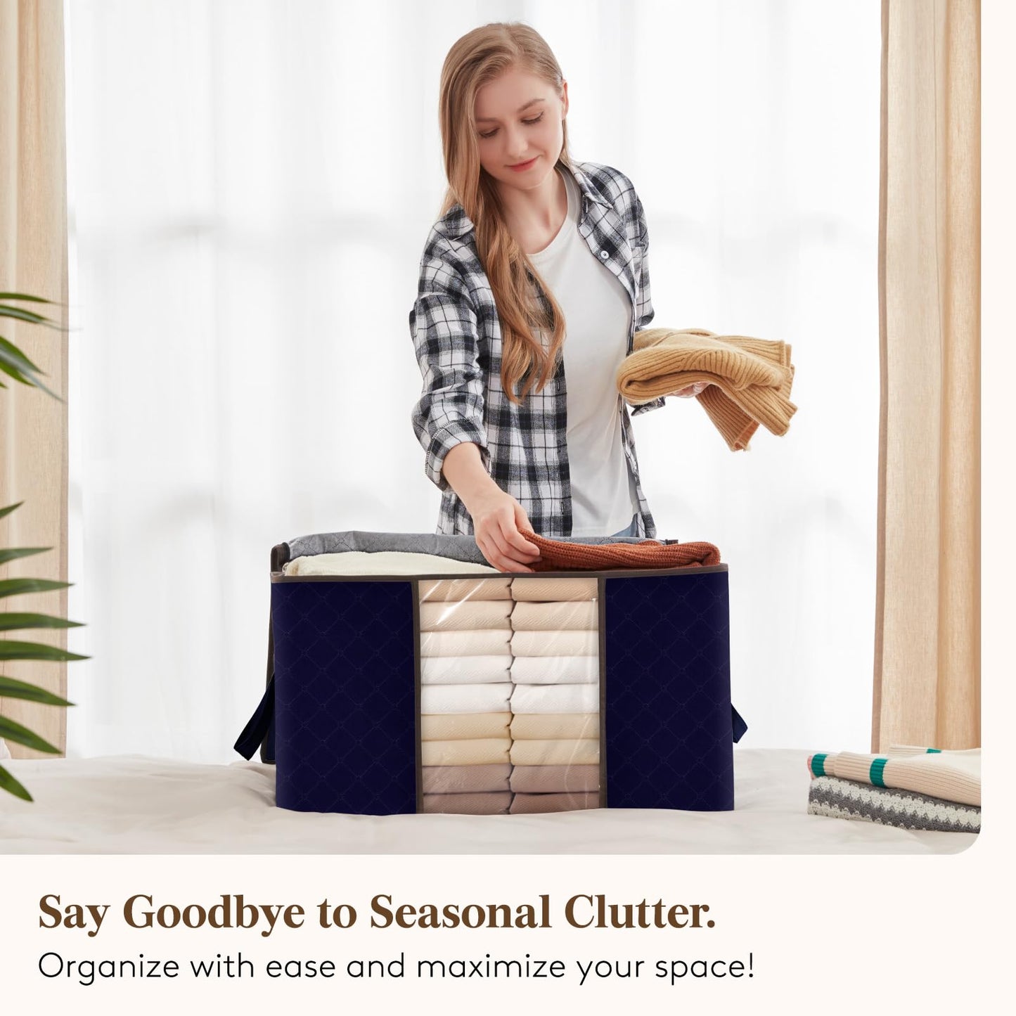 Lifewit 90L Large Storage Bags, 6 Pack Closet Organizers and Storage, Clothes Storage Bins with Lids, Foldable Storage Containers with Reinforced Handles for Clothing, Blanket, Bedding, Comforter Blue